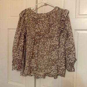 &merci 3/4 sleeve shirt, cream & brown color, great for fall! only worn once.
